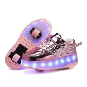 Hoverkickes LED Roller Skate Shoes Light Up Sneakers w Detachable Wheels 3Y 3.5